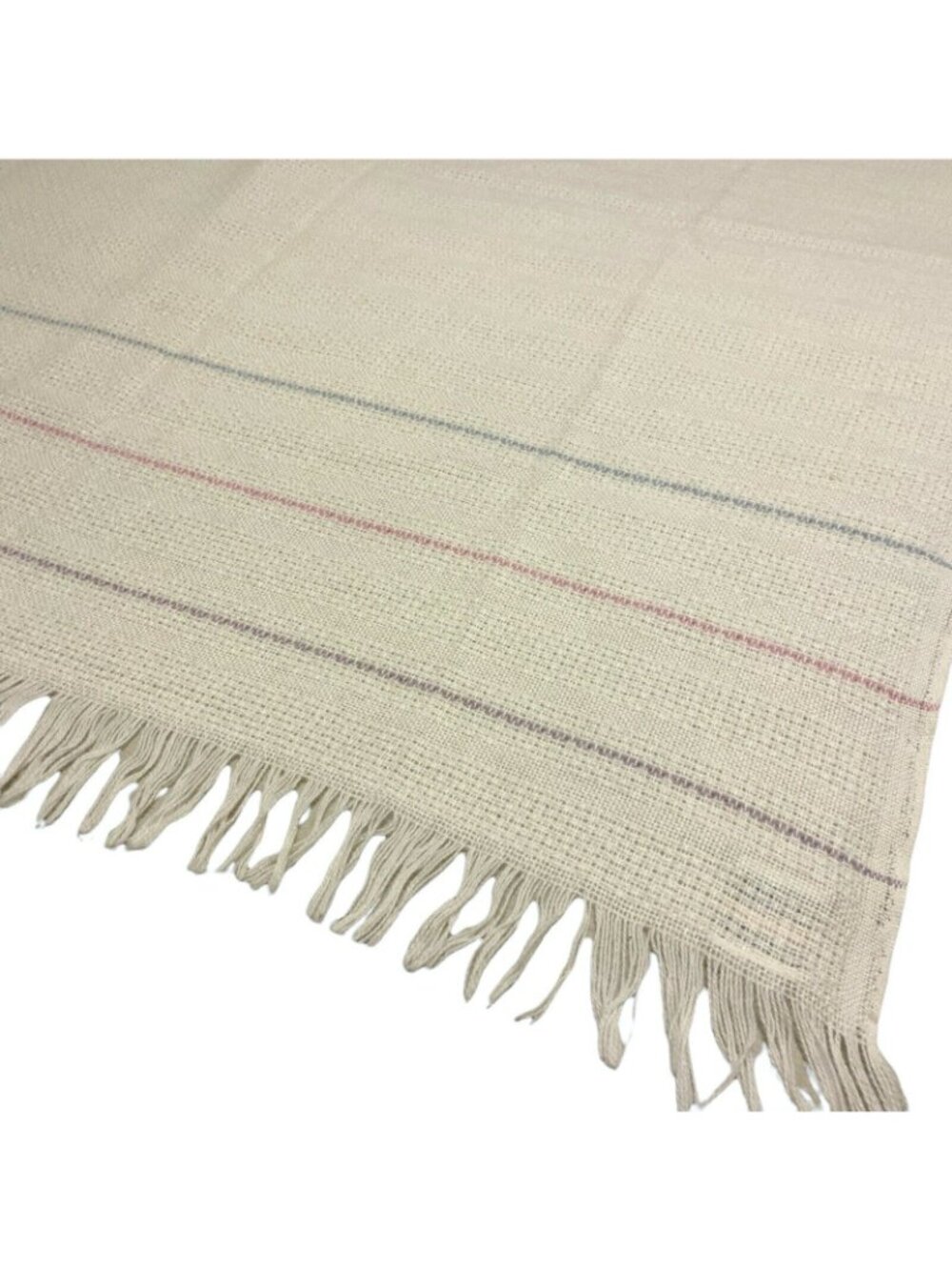 Vintage Faribo Lightweight Acrylic Blend Throw Blanket Cream Muted Stripe Fringe - Picture 5 of 7